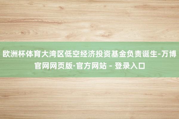 欧洲杯体育大湾区低空经济投资基金负责诞生-万博官网网页版·官方网站 - 登录入口